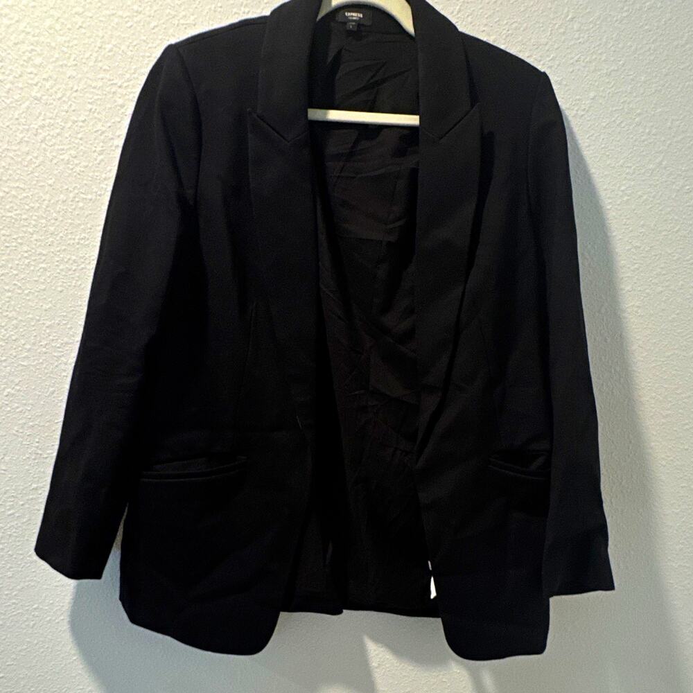 Express Columnist Womens Black Open Front Blazer Jacket Pockets Size L 0097